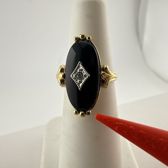Vintage Avon Ring Black Onyx Victorian Collection 1983 Pinky Ring sz 4.75-5 - Picture 11 of 12
